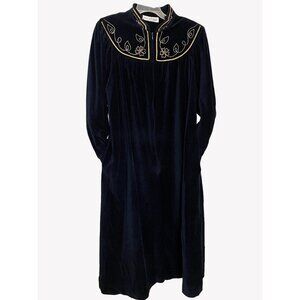 Vintage Periphery Blue Velour Gold Embroidered Zip Robe Size Medium